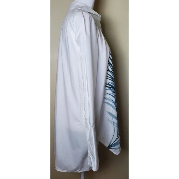 NWT Lafayette 148 XS Palm Branch‎ Button Down Tunic Blouse Boho Porto Print - Picture 4 of 15